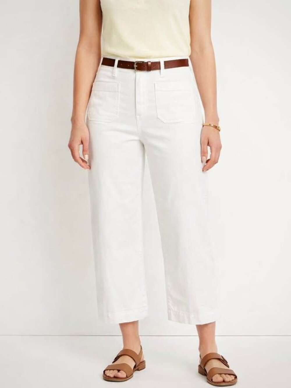Preppy Patch Pocket High Rise Stretch Modern Utility White Crop Pant [size 14]